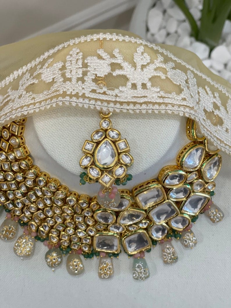 Heavy Meenakari Jadau Kundan Handmade Kundan Bridal Choker set - Image 8