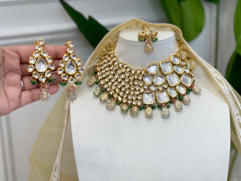 Heavy Meenakari Jadau Kundan Handmade Kundan Bridal Choker set - Image 2