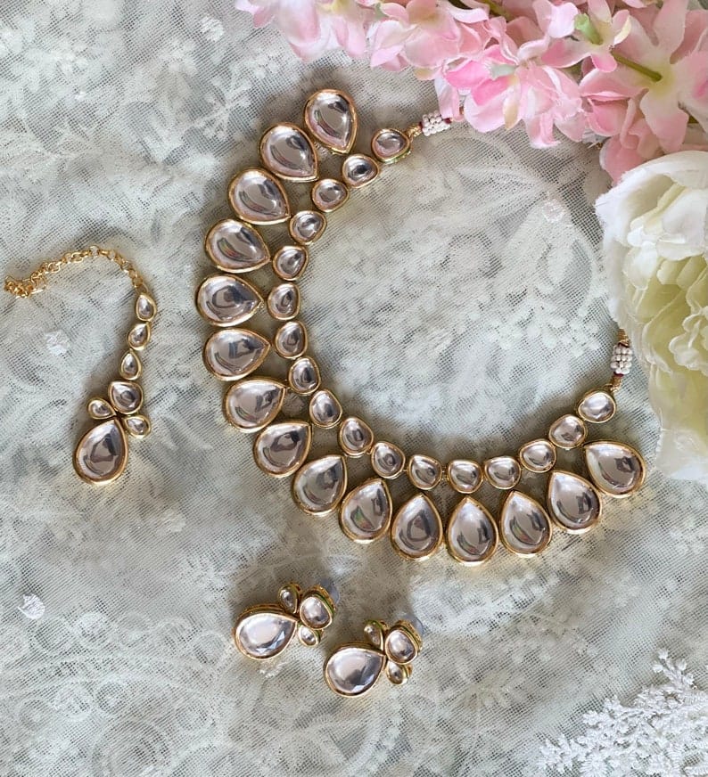 Heavy Meenakari Jadau Kundan Handmade Kundan Bridal Choker set - Image 3