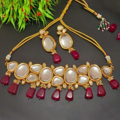 Gold Tone Kundan Necklace & Earrings