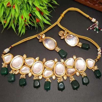 Gold Tone Kundan Necklace & Earrings
