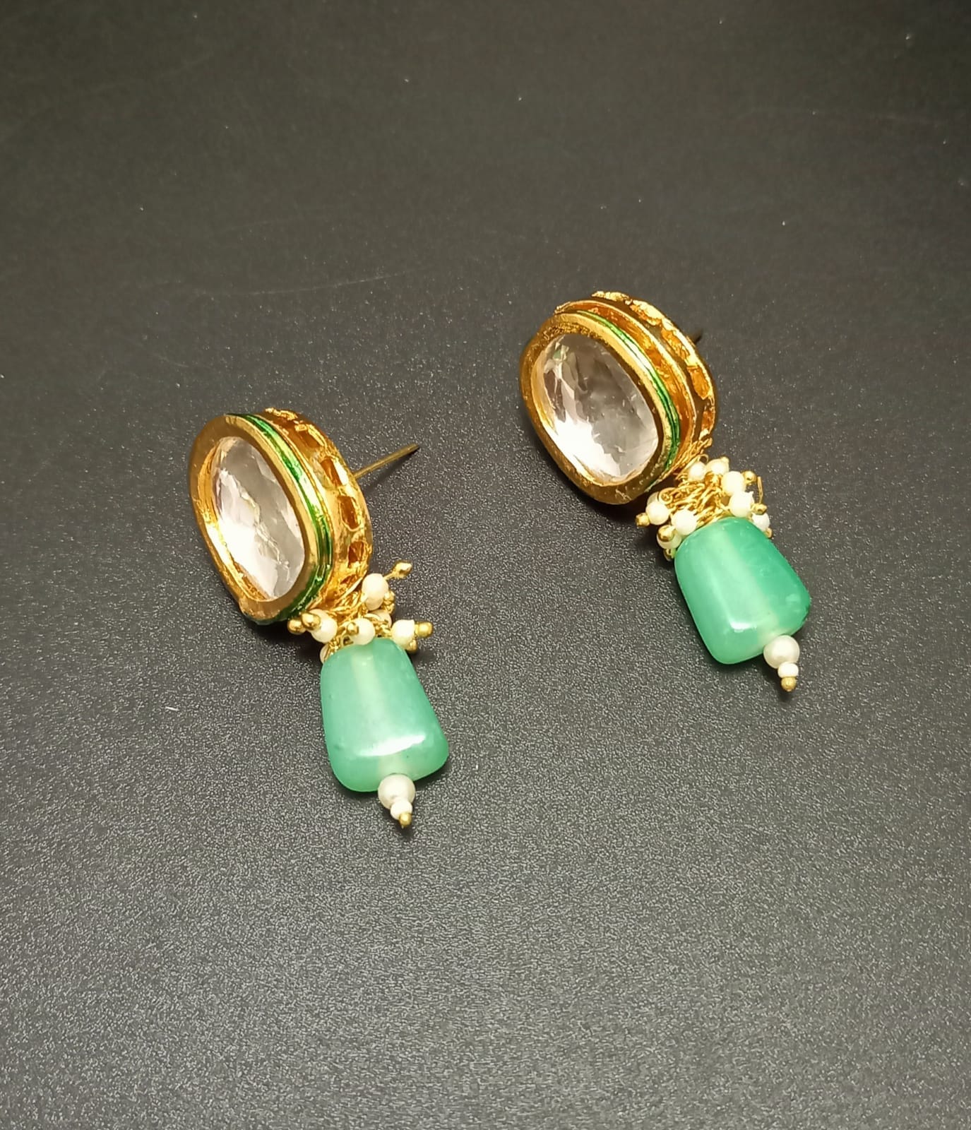 Gold Tone Kundan Necklace & Earrings - Image 3