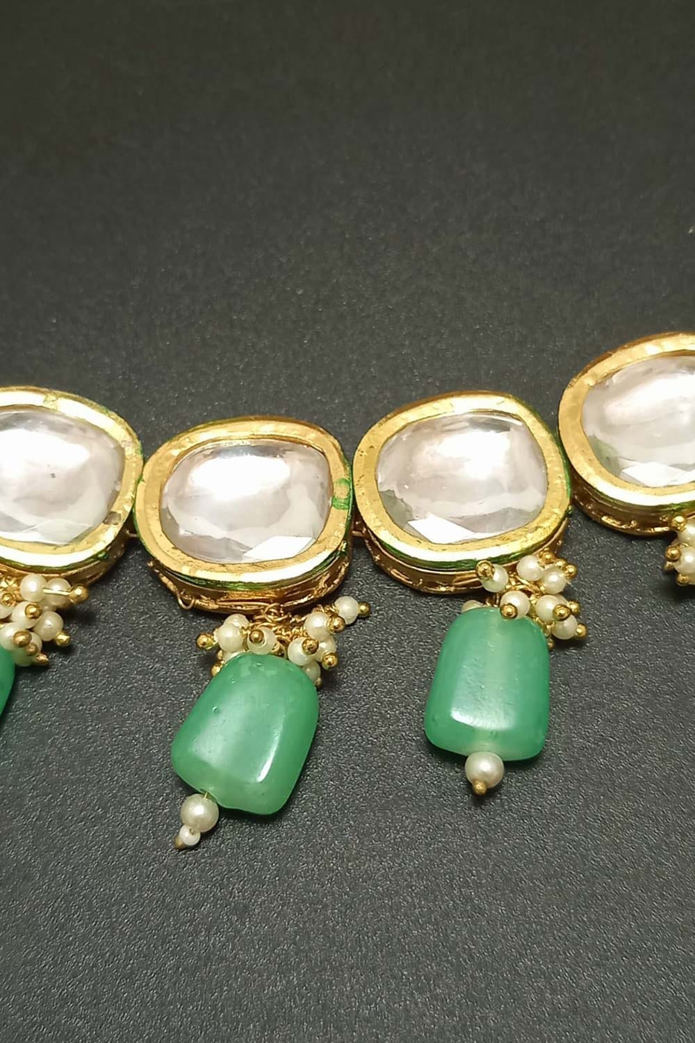 Gold Tone Kundan Necklace & Earrings - Image 2