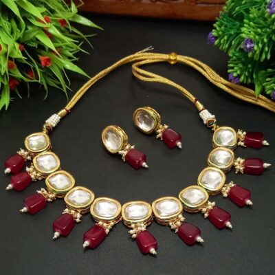 Gold Tone Kundan Necklace & Earrings