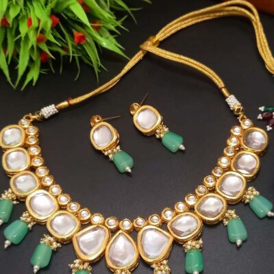 Gold Tone Kundan Necklace & Earrings