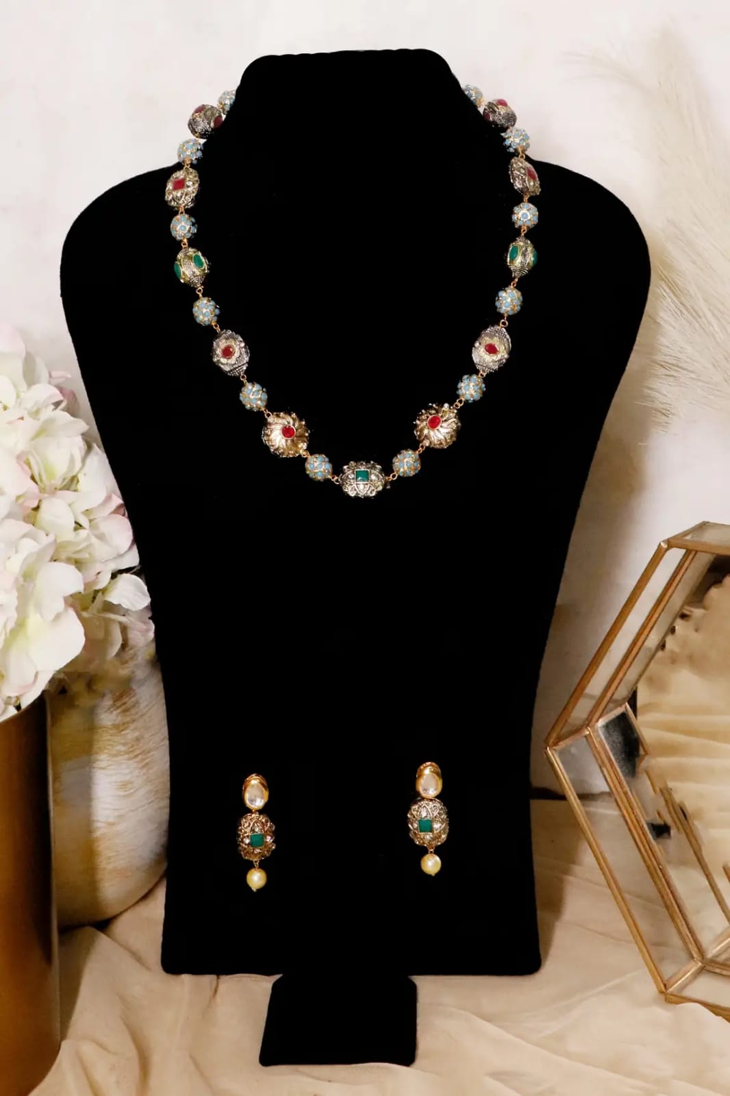Multi Beads Necklace With Earrings