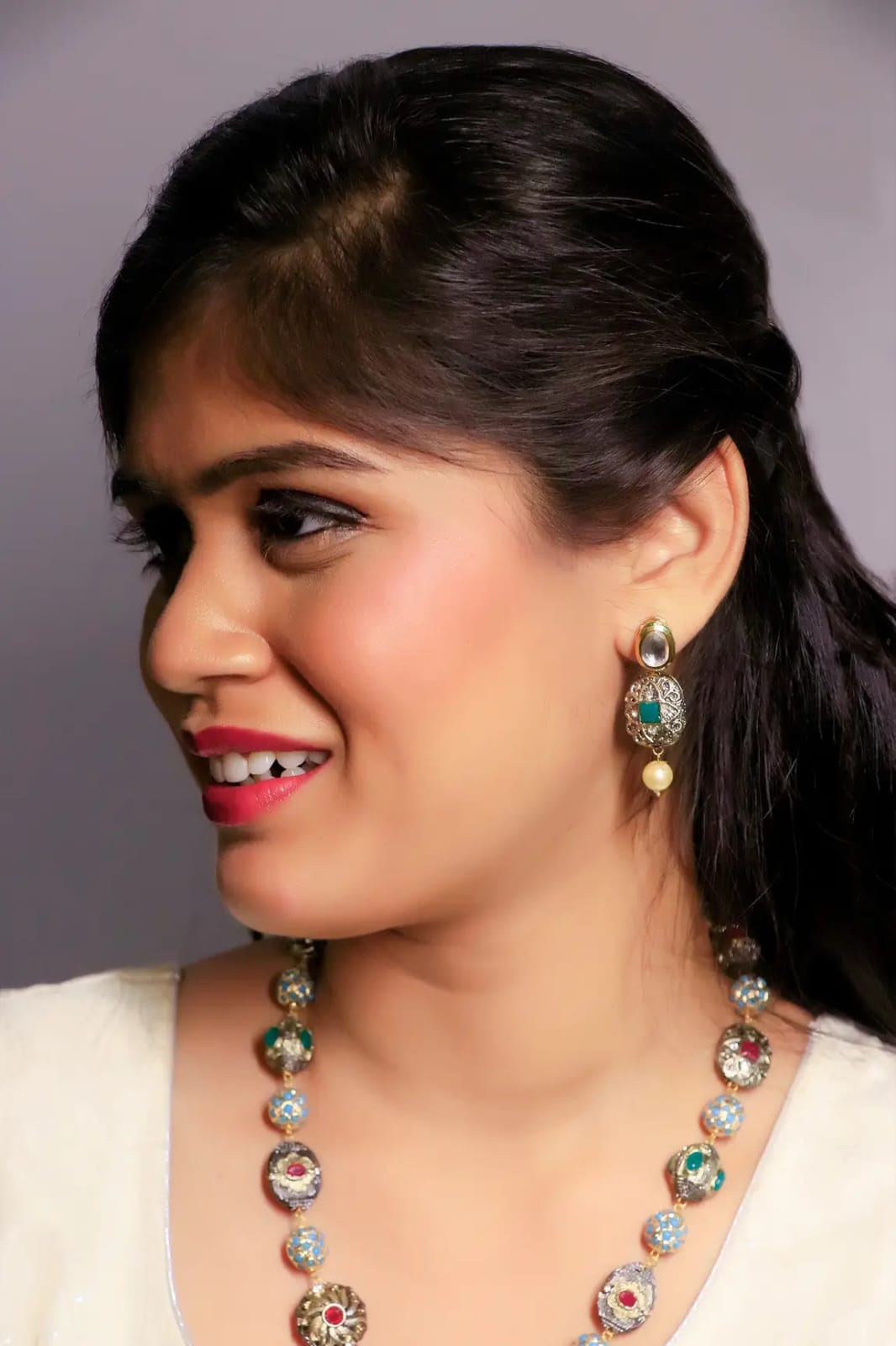 Multi Beads Necklace With Earrings - Image 3