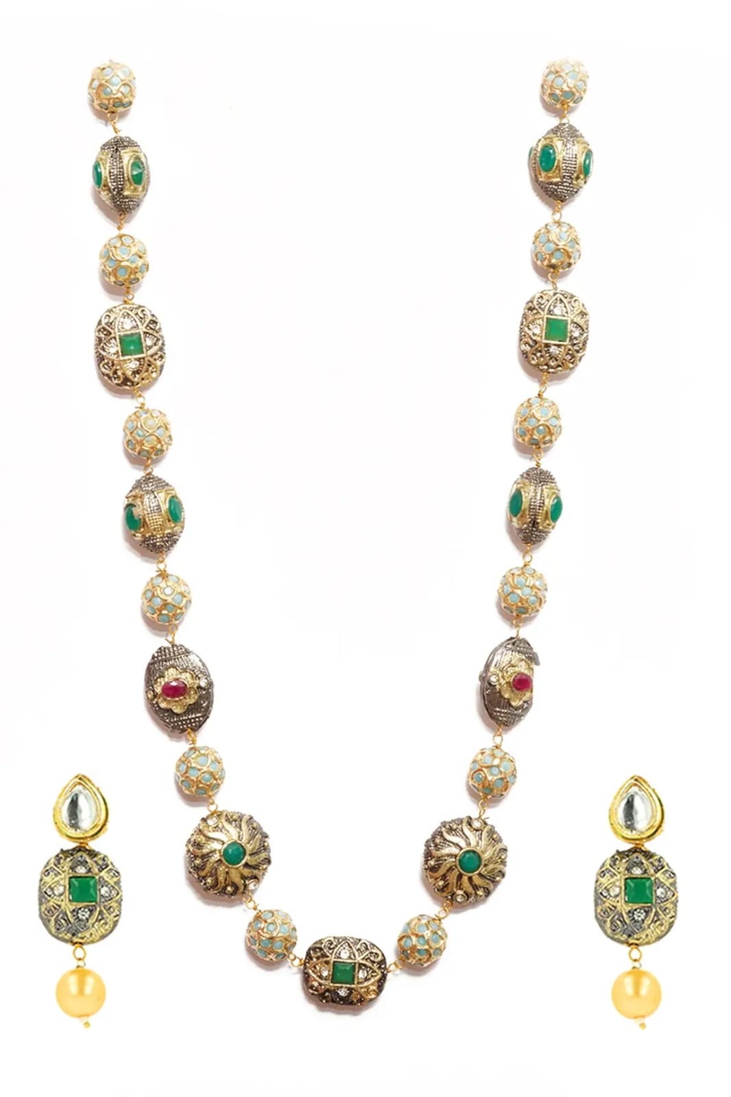 Multi Beads Necklace With Earrings - Image 4