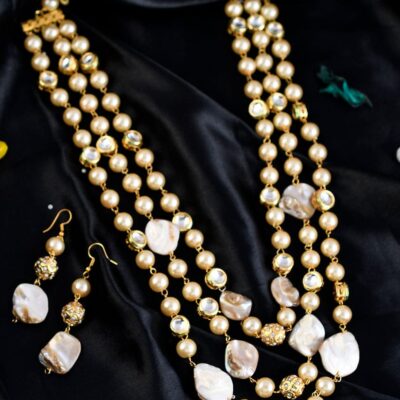 Pearl Kundan Mother of Pearl Long Jewellery Set