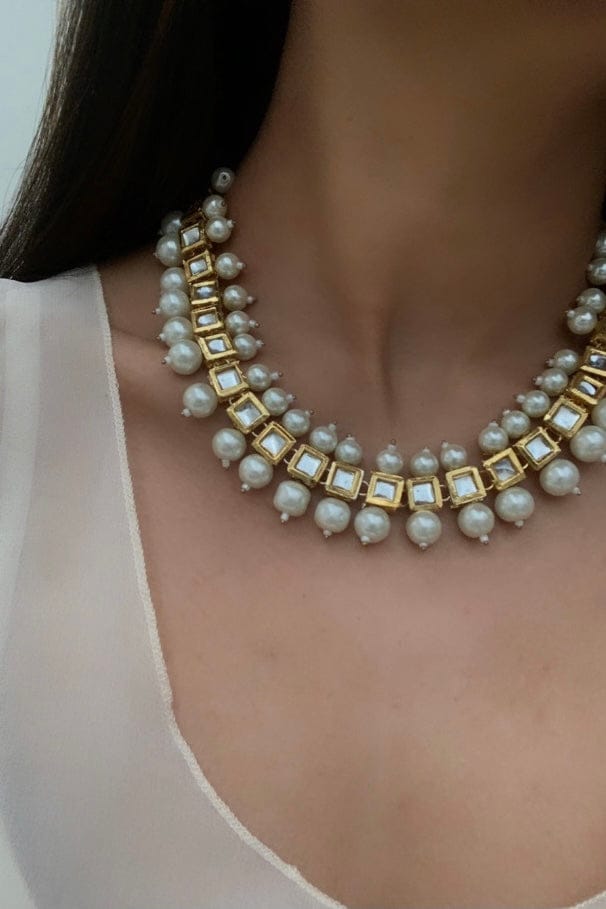 Gold Plated Jadau Kundan Necklace Set - Image 2