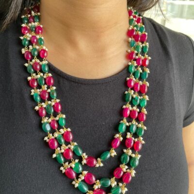 Ruby Red & Green Stone Necklace
