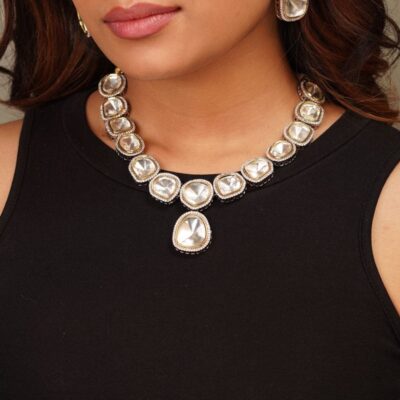 Silver Tone Polki Necklace