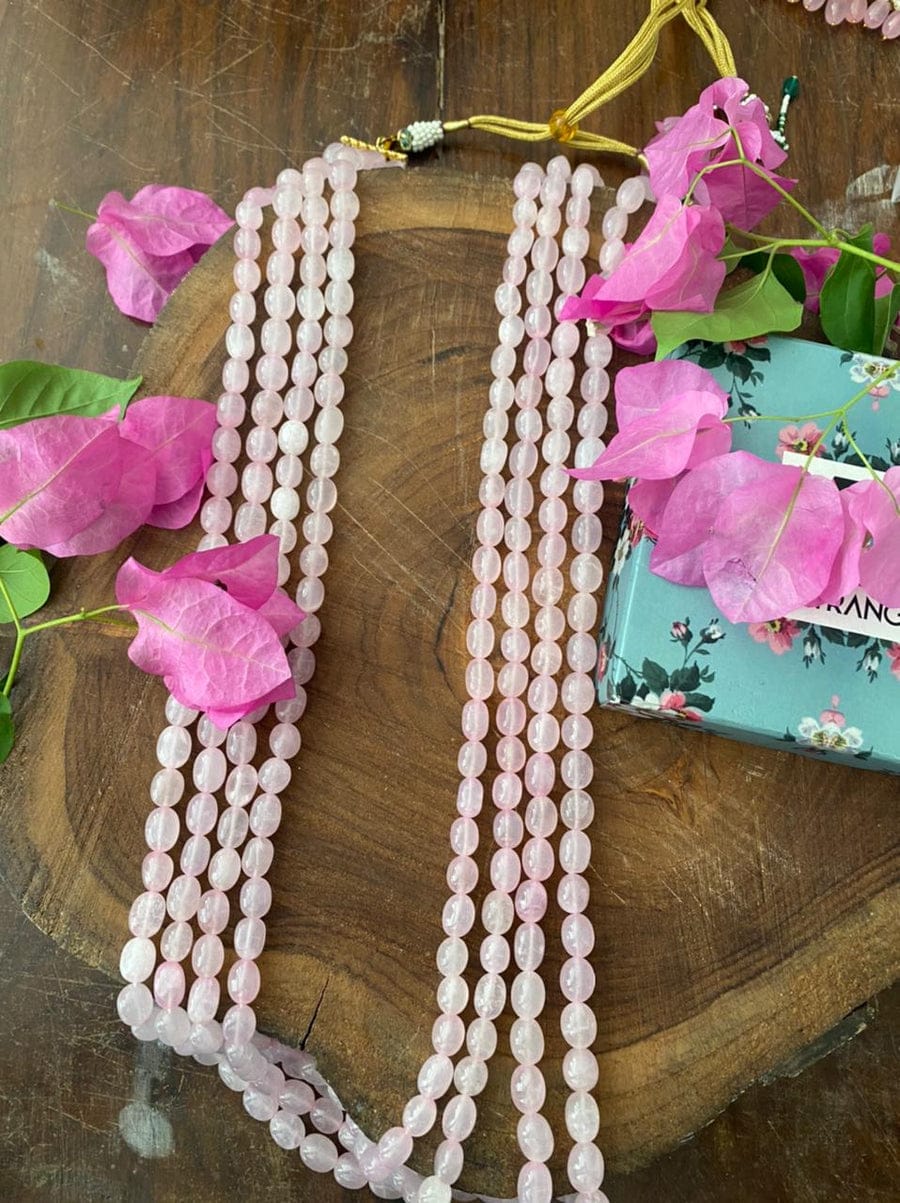 Long Pink Stone Necklace Set - Image 2