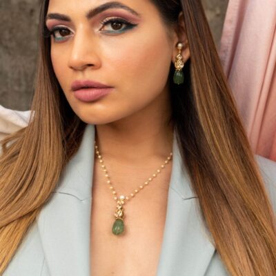 Empress Green Stone With White Pearl Necklace Set