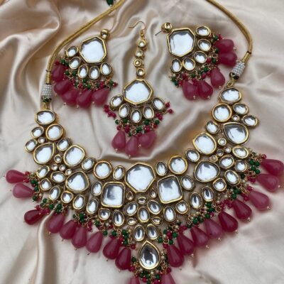 Rani Stone And Kundan Jewellery Necklace Set In Mix Metal