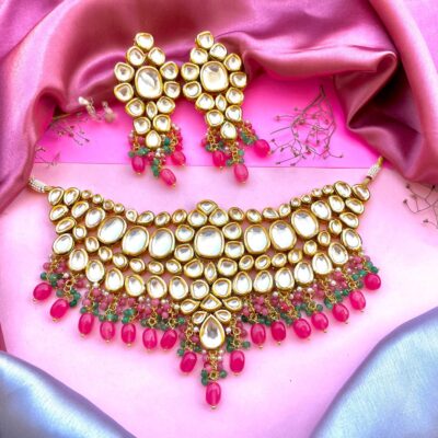 Rani Stone And Kundan Jewellery Necklace Set In Mix Metal