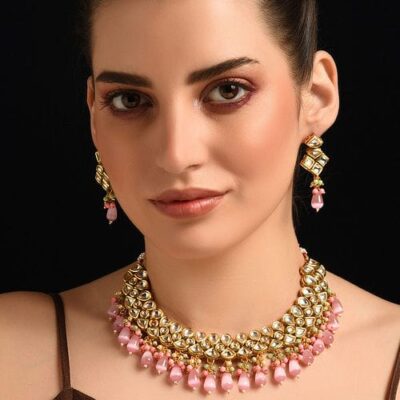 Gold Plated Kundan Polki Choker Necklace Set