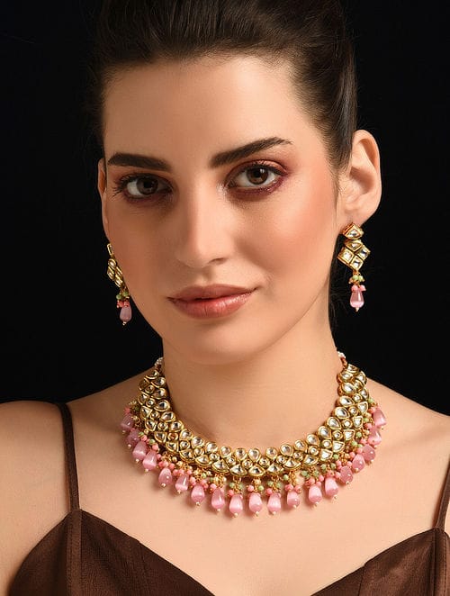 Gold Plated Kundan Polki Choker Necklace Set