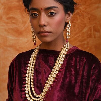 Gold Finish Kundan Necklace Set