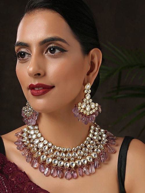 Gold Finish Kundan Choker Necklace Set