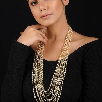 Long Multi Layard Peral Necklace Set