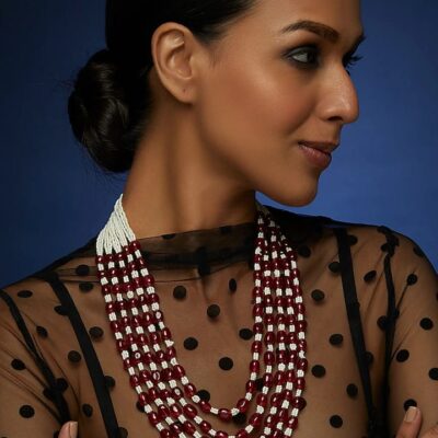 Red Beaded & Pearl Layered Necklace