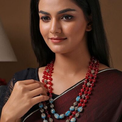 Gold Maroon Ethnic Artificial Stones Statement Necklace