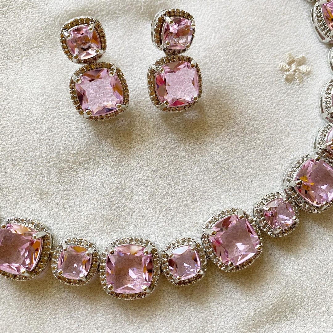 White Finish Pink Necklace Set - Image 3