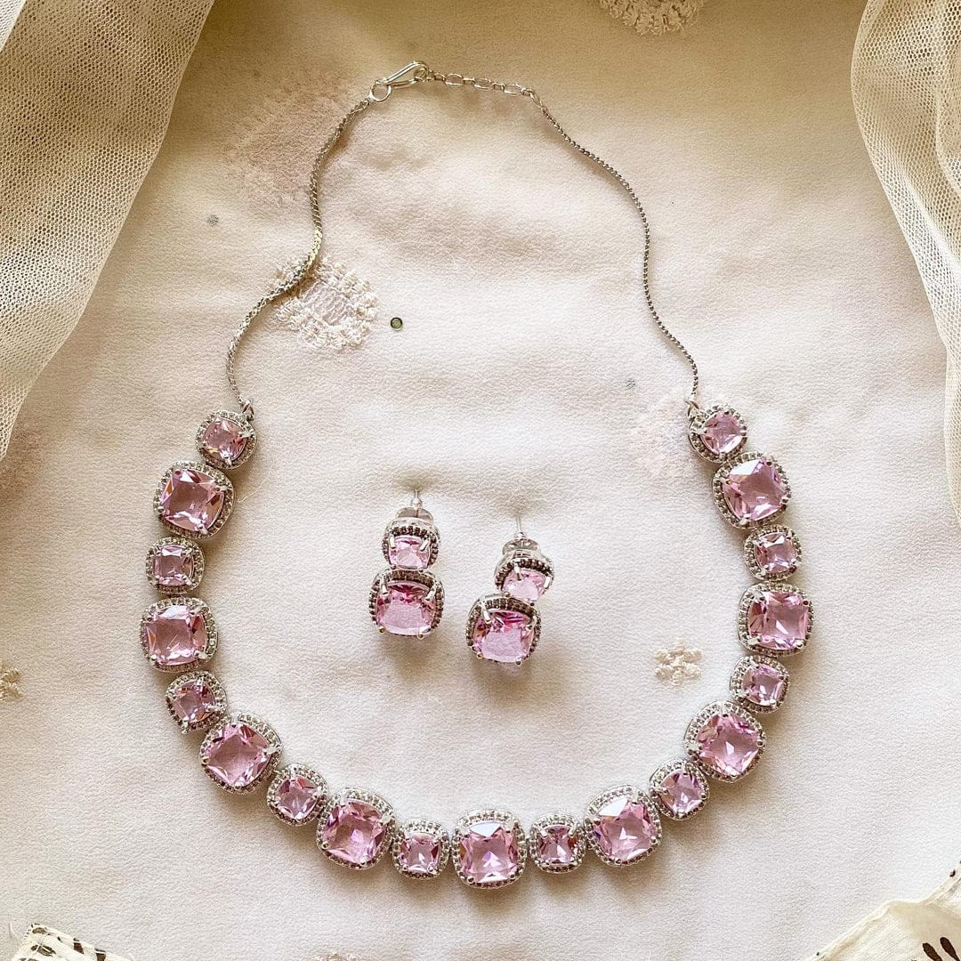 White Finish Pink Necklace Set - Image 4