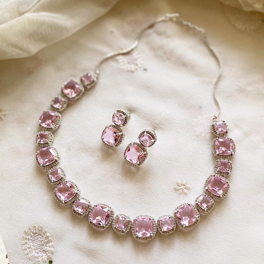 White Finish Pink Necklace Set - Image 5