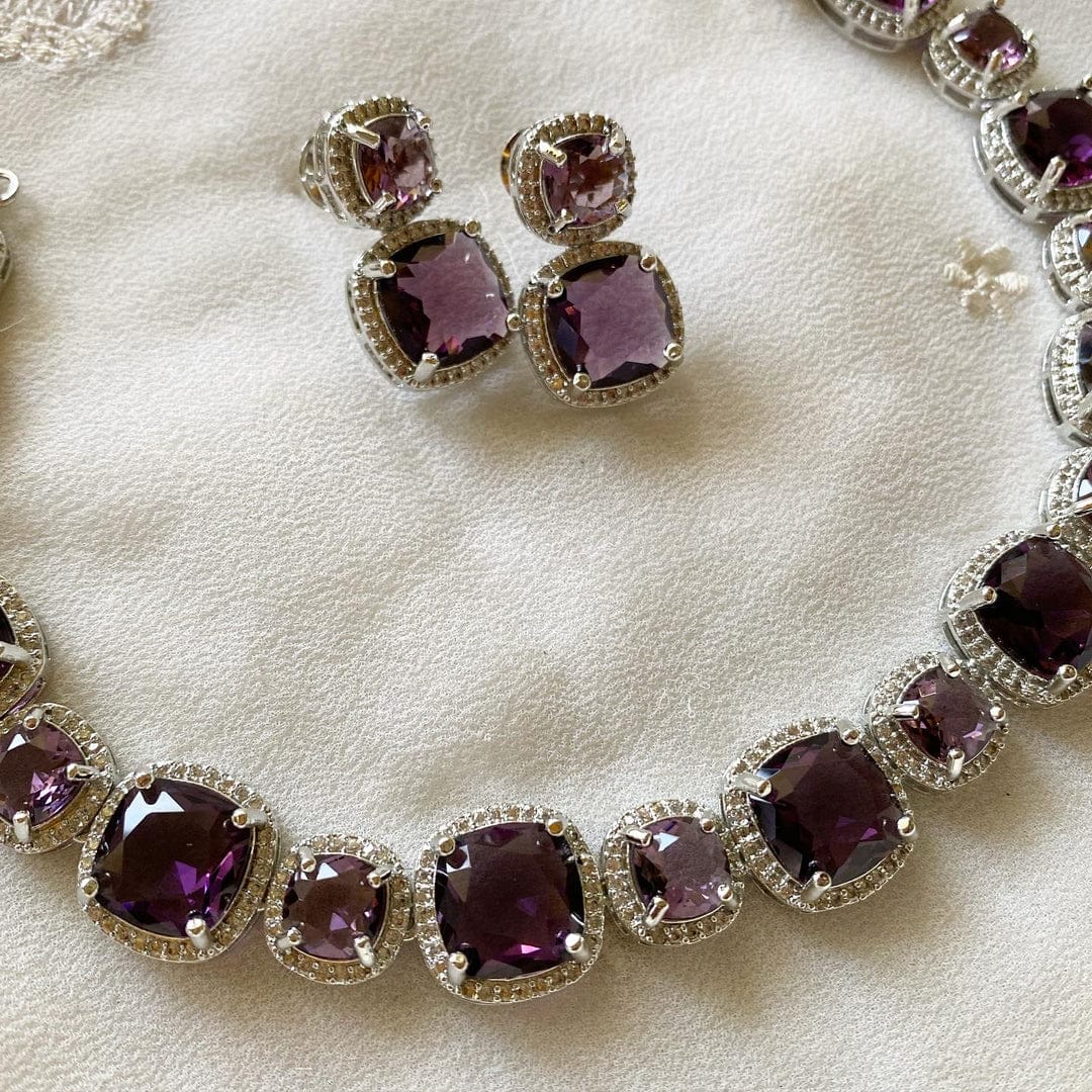 White Finish Purple Necklace Set - Image 2