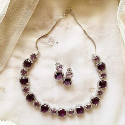 White Finish Purple Necklace Set