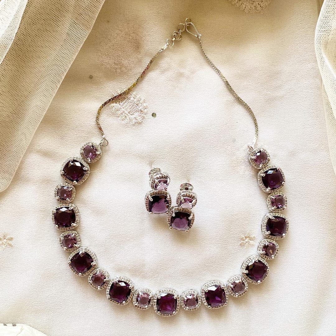 White Finish Purple Necklace Set