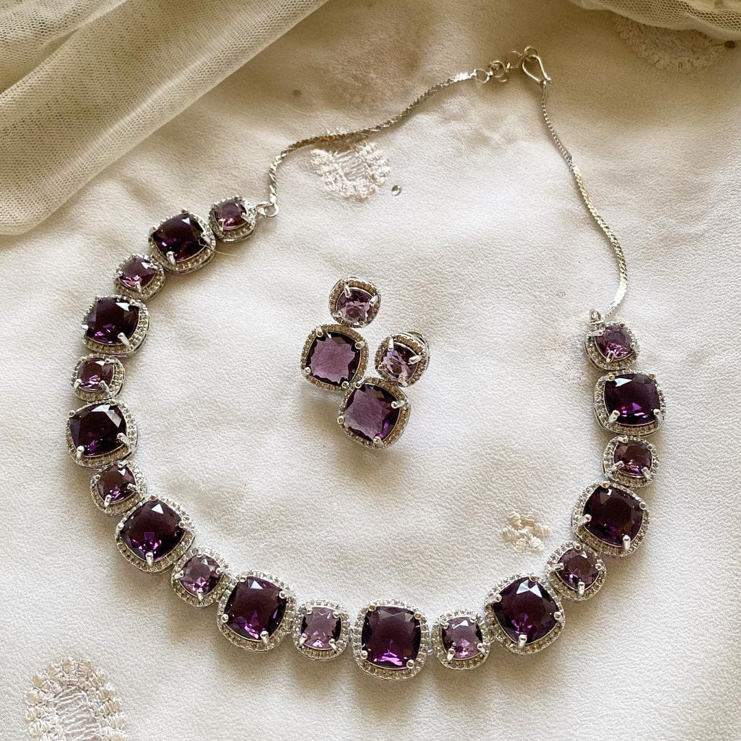 White Finish Purple Necklace Set - Image 3
