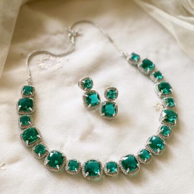 White Finish Emerald Necklace Set