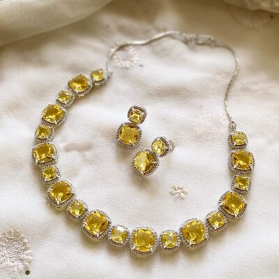 White Finish Yellow Necklace Set