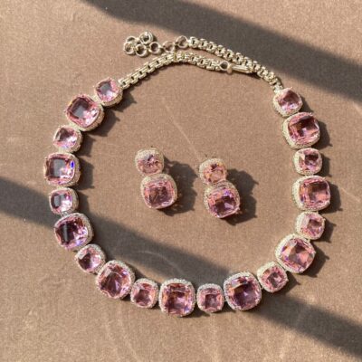 White Finish Pink Necklace Set