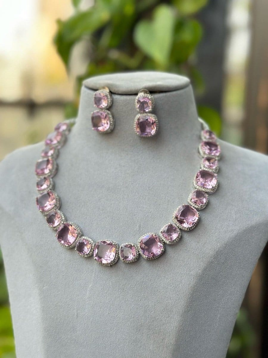 White Finish Pink Necklace Set - Image 2