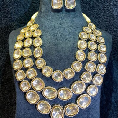 Three Line Polki Set With Earrings