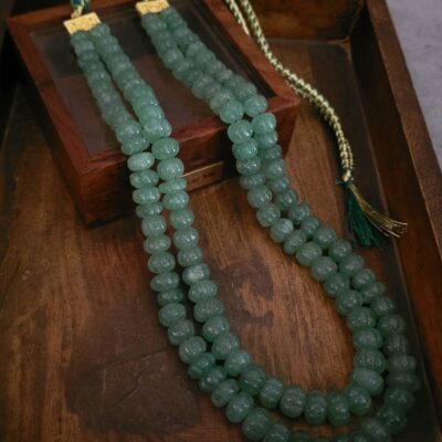 Beryl Emerald Touch Round Melon Shape Beads Necklace