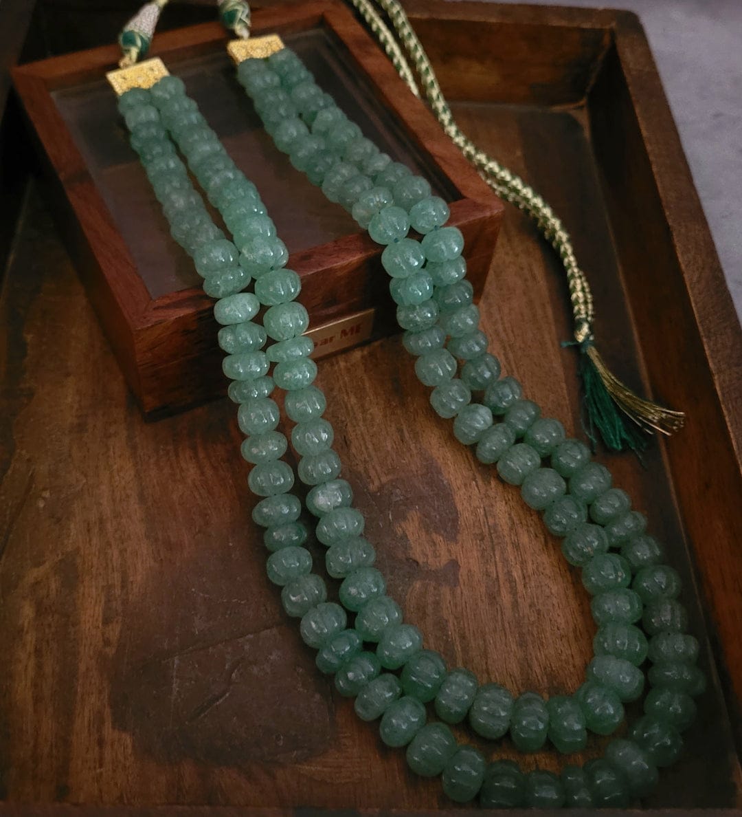 Beryl Emerald Touch Round Melon Shape Beads Necklace