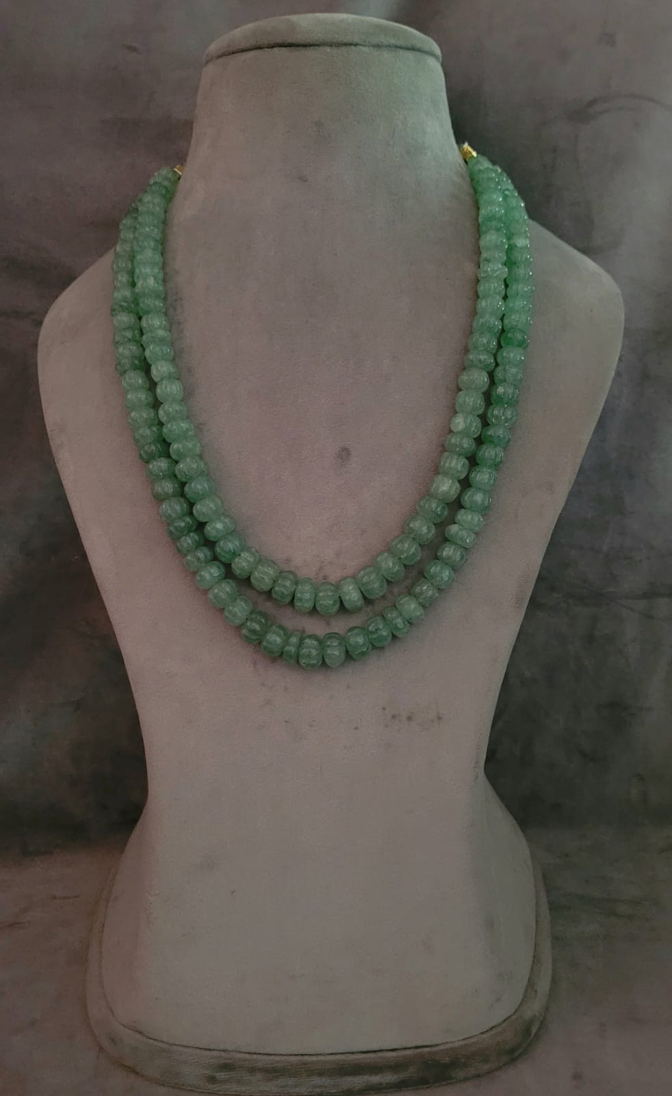 Beryl Emerald Touch Round Melon Shape Beads Necklace - Image 4