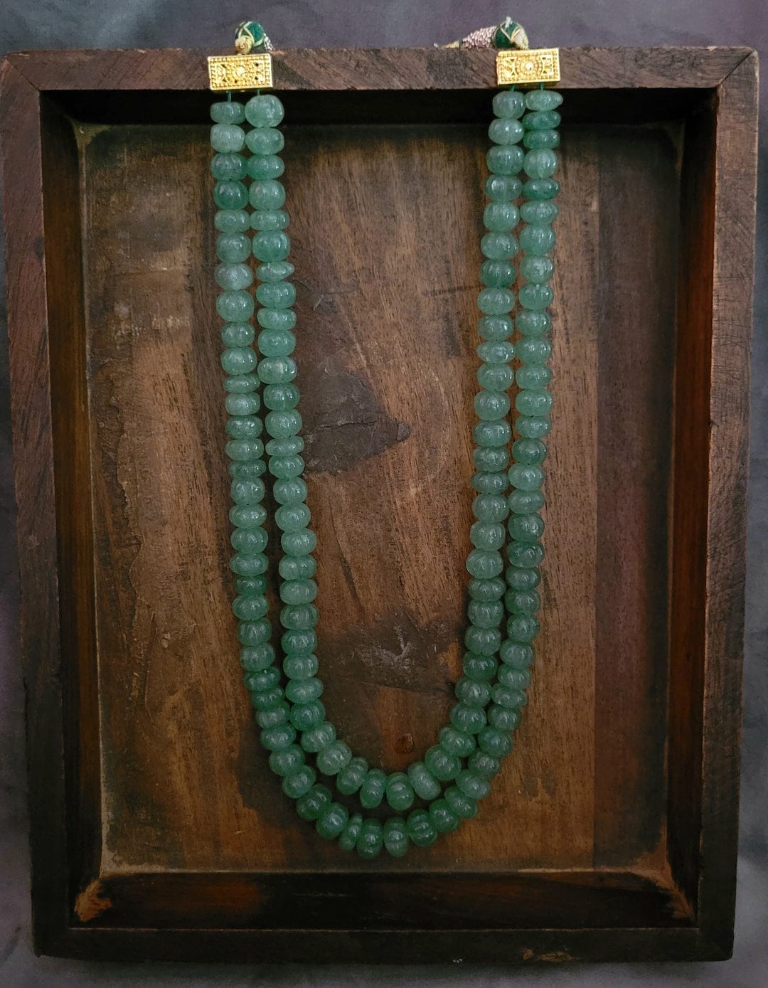 Beryl Emerald Touch Round Melon Shape Beads Necklace - Image 3