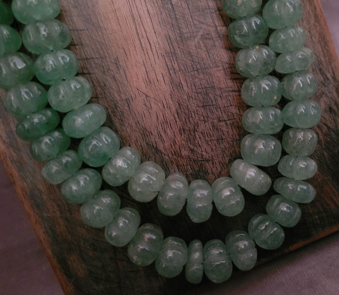 Beryl Emerald Touch Round Melon Shape Beads Necklace - Image 6