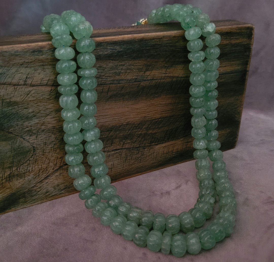 Beryl Emerald Touch Round Melon Shape Beads Necklace - Image 5