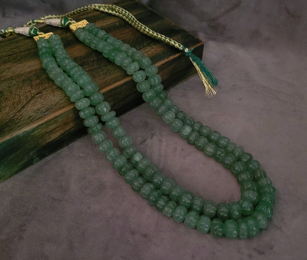 Beryl Emerald Touch Round Melon Shape Beads Necklace - Image 7