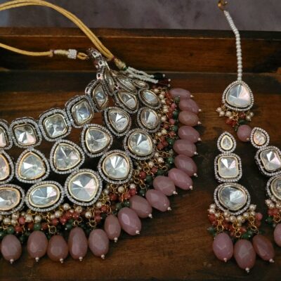Three Line Polki Set With Earrings