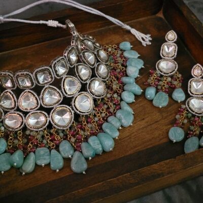 FINEST QUALITY POLKI KUNDAN CHOKER WITH EARRINGS