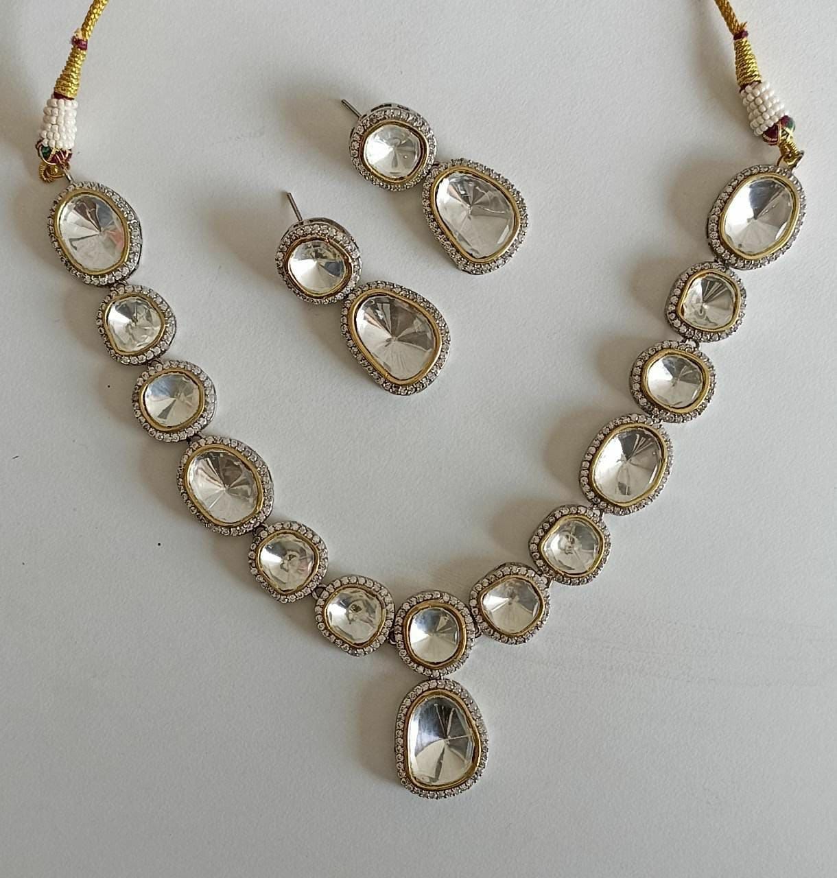 Victorian Uncut Polki Faux Diamond Necklace set - Image 3