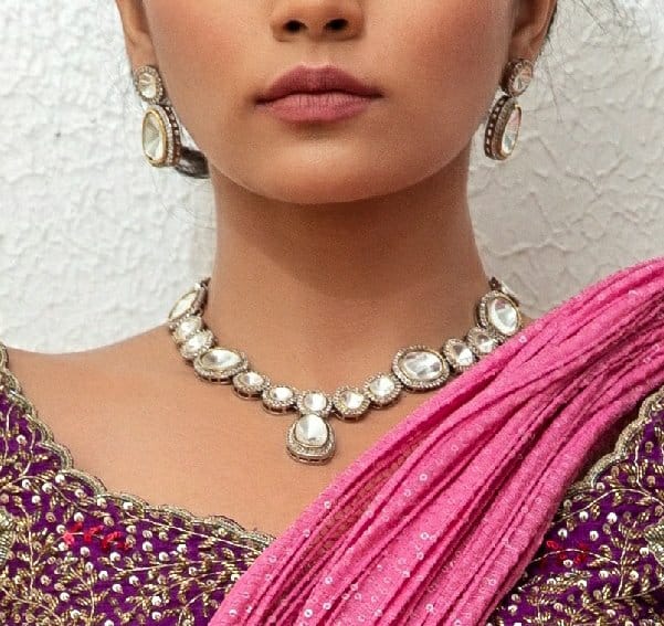 Victorian Uncut Polki Faux Diamond Necklace set - Image 2